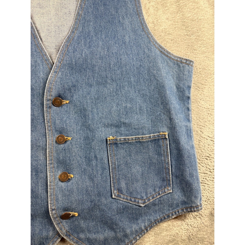 Vtg Denim Vest Mens Large Made USA Button Front Blue Jean Western - Picture 3 of 9